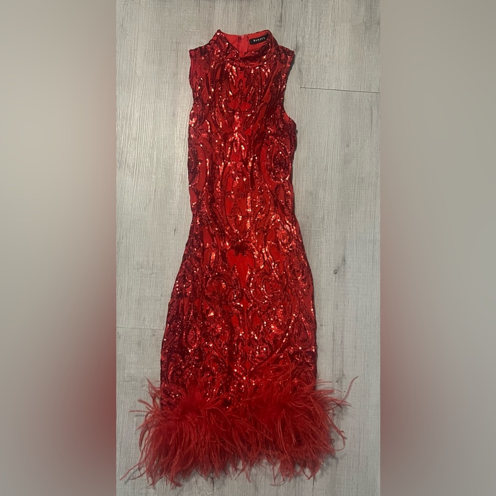 Red Sequin Midi Dress - Picture 2 of 14